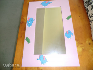 Tükör fa keretben kislányszobába dekor 60x40 cm pink