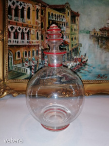 Antik, gömb alakú dugós likőrös üveg palack