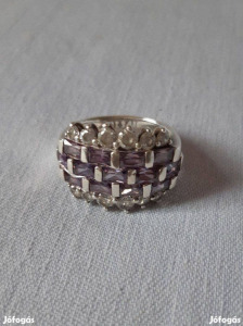 54 - es. Ezüst gyűrű, ametiszt kővel és kristályokkal!