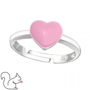 Rózsaszín szíves  925 ezüst gyerek gyűrű, állítható