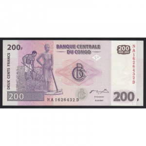 Kongó, 200 francs 2007 UNC