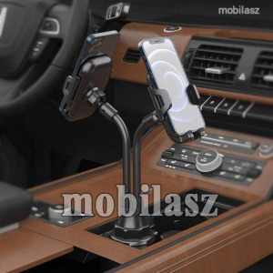 UNIVERZÁLIS autós / gépkocsi tartó - pohártartóba rögzíthető, extra dupla flexibilis karos, egysz...