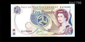Man-Sziget (Isle of Man) 5 pounds font é.n. [1983] - II. Erzsébet - Pick 41b - UNC, banktiszta
