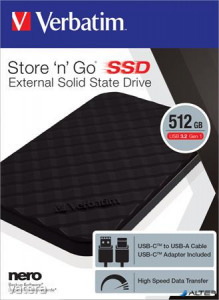 SSD (külső memória), 512GB, USB 3.2 VERBATIM 'Store n Go', fekete