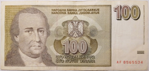 Jugoszlávia 100 dínár 1996