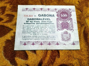 1933 -as Gabonalevél 1 Pengő 60 Fillér 50 kg gabona átruházásához vízjeles szükségpénz !!! (L2224)
