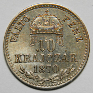 Ferenc József 10 krajcár 1870 KB UNC [1.68 gramm]