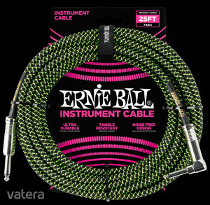Ernie Ball - Vasalózsinór kábel 7.65m Fekete/Zöld