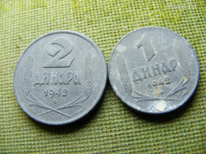 SZERBIA - 2 és 1 DÍNÁR 1942 BP