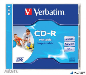 CD-R lemez, nyomtatható, matt, ID, AZO, 700MB, 52x, 1 db, normál tok, VERBATIM