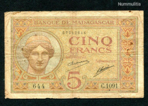 Madagaszkár 1926 5 Francs