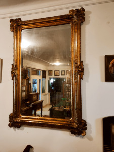 Ritka, eredeti biedermeier nagy tükör, eredeti aranyozással, kézzel csiszolt ezüst tükörlappal
