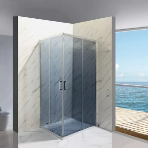 Diplon 100x80 cm aszimmetrikus szögletes két tolóajtós zuhanykabin, 5 mm edzett szürke üveggel, 1...