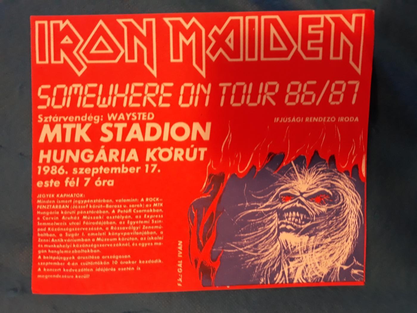 IRON MAIDEN 1986 PROMO magyar Somewhere koncert szórólap 15,3X19cm+ PENNHURST ŐRIZETLENÜL CD