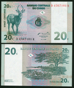 Kongó 20 Centimes bankjegy (UNC) 1997