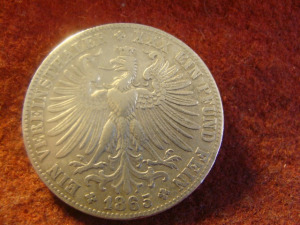 Frankfurt nagyméretű ezüst tallér 1865  18,5 gramm 0.900 33 mm