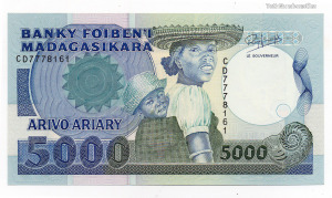 Madagaszkár 5000 Frank Bankjegy 1988 P73b