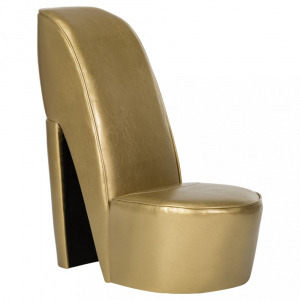 aranyszínű magas sarkú cipő formájú műbőr szék