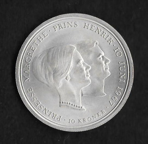 1967. Dánia , 10 Kroner alkalmi érme ( Ag 800)