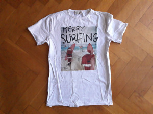 ZARA fiú póló felső 128-as Merry Surfing - szörföző Mikulás Télapó Kép
