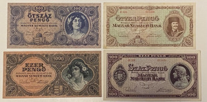 4 db inflációs pengő bankjegy LOT. (1945) (VF/EF). 1 Ft -os licit! (98)