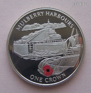 Gibraltár 1 Crown = Korona 2004 UNC / Nagy színes érme / Mulberry kikötő / II. VH / Hajó / Ritka R!