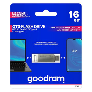 Goodram 16GB (USB-A 3.2, Type-C) ezüst pendrive Artisjus matricával - ODA3-0160S0R11