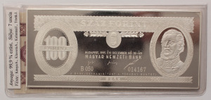 100 Ft 1995 bankjegy + ezüsttömb Ag.999 7 uncia