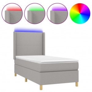 világosszürke szövet rugós és LED-es ágy matraccal 90x200 cm (3138685)