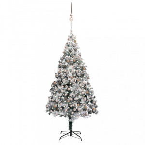 Zöld műkarácsonyfa LED-ekkel, gömbökkel és pelyhes hóval 400 cm