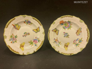 Régi 1980 körüli Herendi porcelán desszertes tányérok párban - Viktória VBO mintás hibátlan darabok