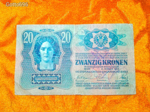 1913 -as 20 Korona vízjeles bankó I. kiadás  Azonosítandó felülbélyegzéssel !!!! (L2920)