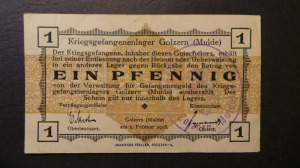 Német hadifogolytábor Golzern (Mulde) 1 Pfennig 1916 VF tábori bélyegzéssel (A1-12)