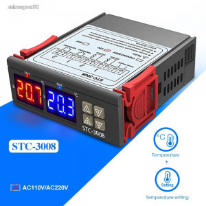 STC-3008 termosztát, - STC3008 Thermoregulator Incubator - 230V-os - 2db hőmérsékletérzékelő.