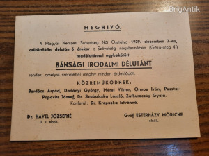 Papírrégiség - Meghívó - Magyar Nemzeti Szövetség - 1939